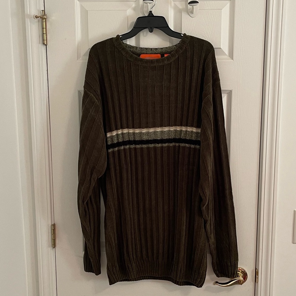 Men's Olive Green Ribbed Chenille Crewneck Sweater